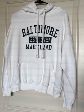 ESY Surf Co Baltimore Maryland Graphic Hoodie White Pullover Size M NWOT